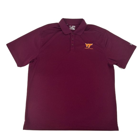 Virginia Tech Hokies Under Armour Shirt Men 2XL Maroon ShortSleeve Polo HeatGear - Picture 1 of 9